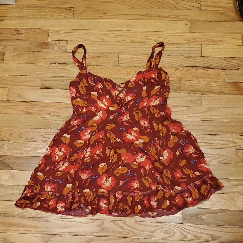 Free People Red Floral Print Mini Dress Size M